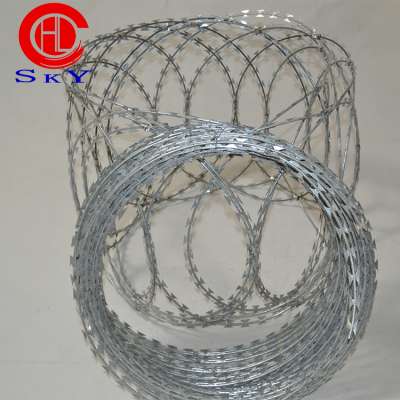 Hot dipped galvanized razor concertina barbed wire flat wrap razor wire