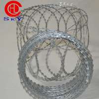 Hot dipped galvanized razor concertina barbed wire flat wrap razor wire